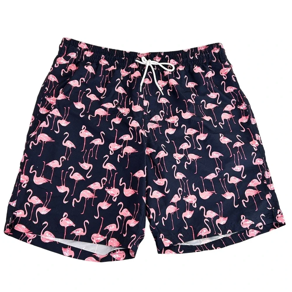 Old Navy Mens‎ Navy Blue Pink Flamingo Drawstring Swim Shorts with Pockets Beach